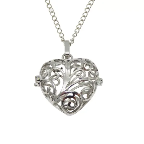 Silver-Plated Heart-Shaped Floral Cage Pendant Necklace 1