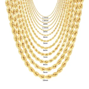 14K Yellow Gold Diamond Cut Rope Chain Necklace bulk 2