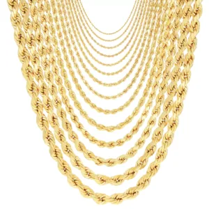 14K Yellow Gold Diamond Cut Rope Chain Necklace bulk