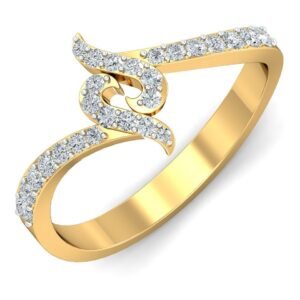 Solitaire Ridged Band Gold Ring