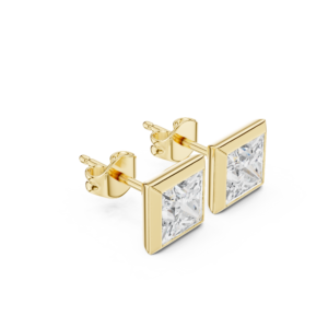 Slant Bezel Princess Cut Diamond Stud Earrings