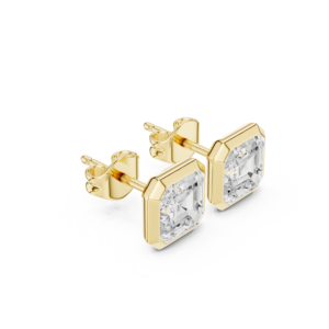 Emerald Square Cut Diamond Bezel Earrings