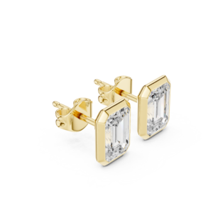 Slant Bezel Emerald Cut Diamond Stud Earrings